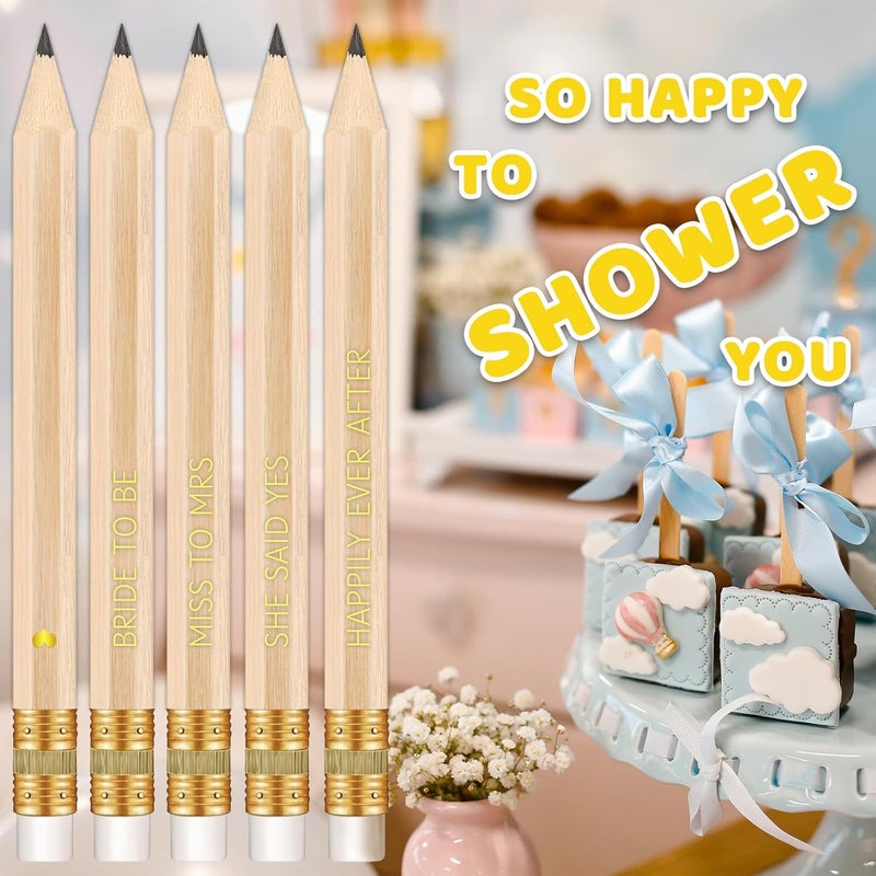 Vusnud 50Pcs - Bridal Shower Sharpened Half Pencils with Erasers, Pre-sharpened Pencils for Bridal Shower & Wedding Games, 4 Inches (WOOD - She Said Yes) - Image 4
